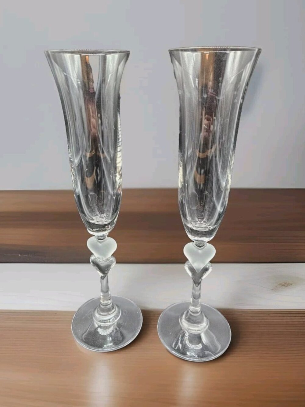 Gorham Amore Hearts Toasting Champagne Flute Glasses Pair Wedding Valentine Day